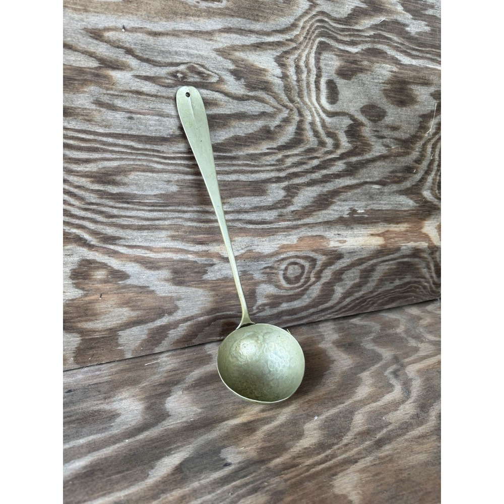 Vintage Long Handle Hammered Brass Ladle Stamped PFG Primitive Farmhouse